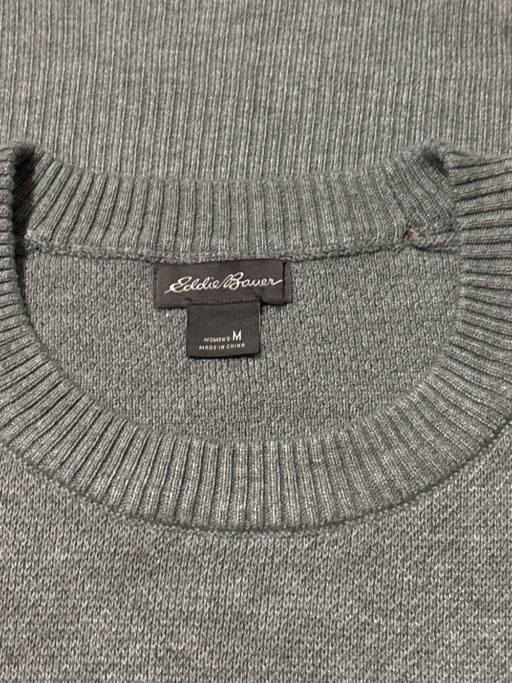 Eddie Bauer Gray Crewneck Sweater with Red & Blue Sleeve Stripes - Picture 4 of 7